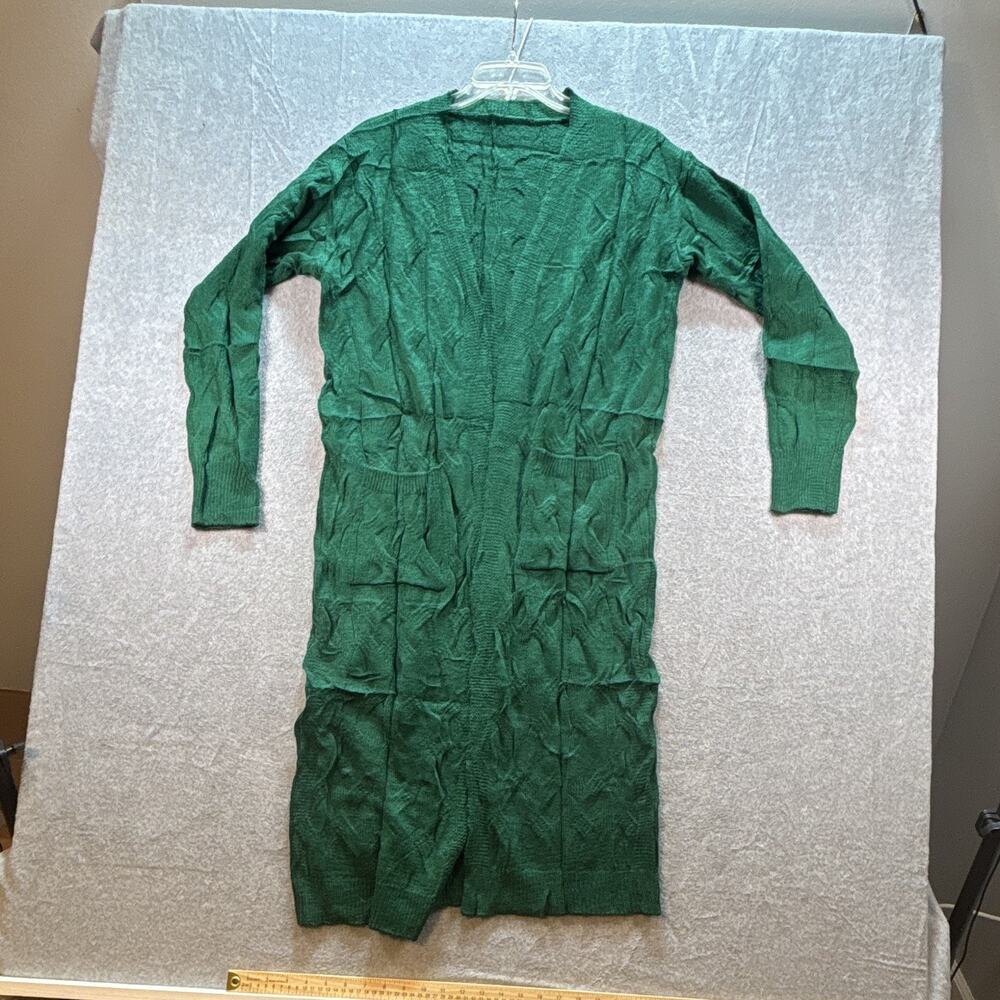Women's Green Knit cardigan Long Sleeve Midi Acrylic Sz M